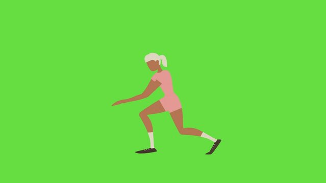 4k video of cartoon voleyball player character on green background.