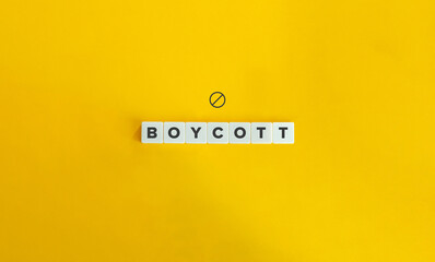 Boycott Word, Concept, and Banner. Letter Tiles on Yellow Background. Minimal Aesthetics. - obrazy, fototapety, plakaty