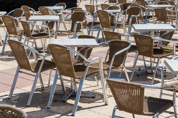 tables and chairs in a coffee shop