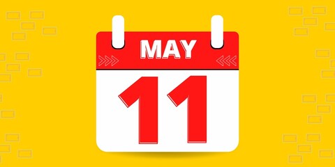 11th day of the calendar. Banner with eleven on an yellow background with a white calendar