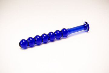 Ribbed blue glass sex toy