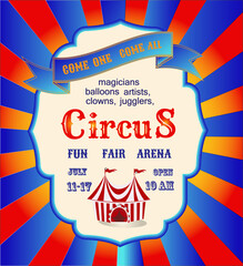 Universal ticket-invitation to a circus performance.Used for web design, illustrations, posters, banners, backgrounds.