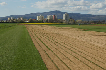 A partially harvested turf field near Frankfurt, Germany.