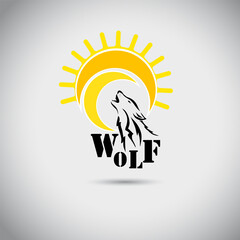 Wolf Roars vector Logo Design for Business. illustration of Wolf and Sun. Wolf LOGO Design for Brands
