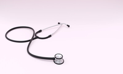 3d illustration, stethoscope, on light background, copy space, 3d rendering