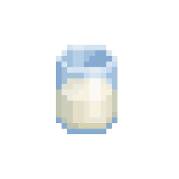 Glass of milk isolated vector illustration. Pixel art icon. 8-bit sprite. Design stickers, logo, mobile app.