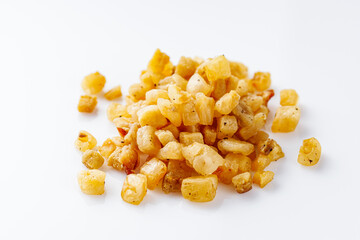 fried lard cracklings on a white background