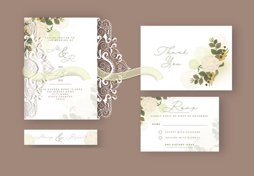 Floral and Lace Decorated Wedding Card Stationery or Invitation Card Layout