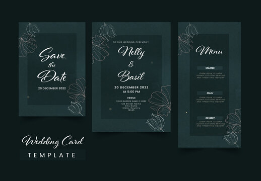 Green Wedding Card Stationery or Invitation Card Layout