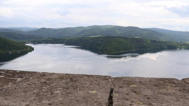 a view of the edersee lake in germany in summer from above 30fps 4k