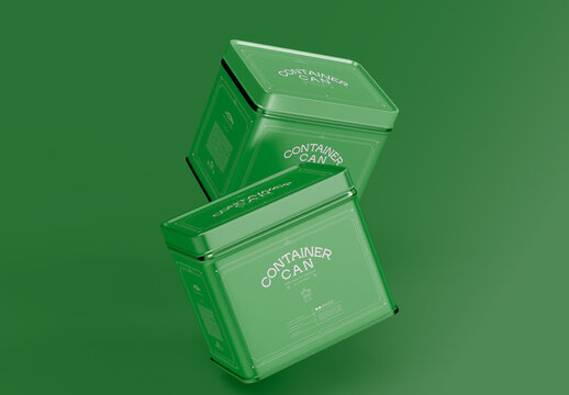 Two Levitating Square Tin Cans Mockup