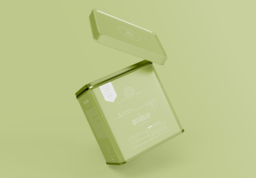 Opened Square Tin Can Mockup