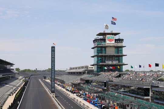 Indy 500 practice sessions at Indianapolis Motor Speedway, including the IMS Pagoda. IMS is The Racing Capital of the World.