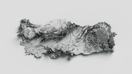 3D illustration of a map of Turkey isolated on a white background