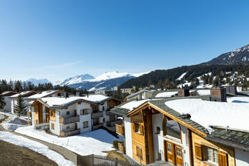 Fototapeta na wymiar village in the mountains in Lenzerheide Switzerland