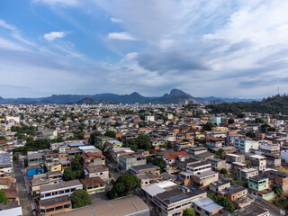 Slum favela-style community city on the outskirts of Vitoria, Cariacica, Espirito Santo - aerial...