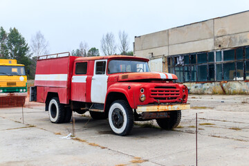 Old fire truck that participated in the liquidation of the accident in Chernobyl, Ukraine