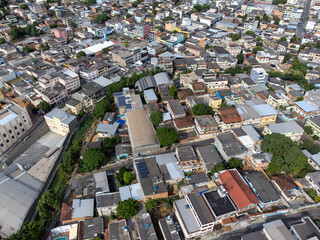 Slum favela-style community city on the outskirts of Vitoria, Cariacica, Espirito Santo - aerial...