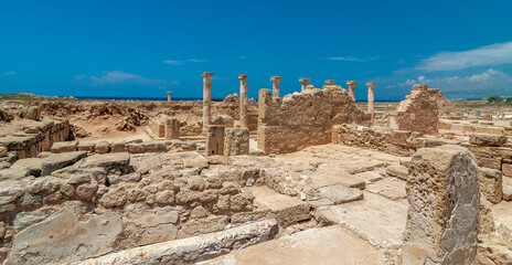 Beautiful view of ruins in the Paphos Archaeological Park, Cyprus