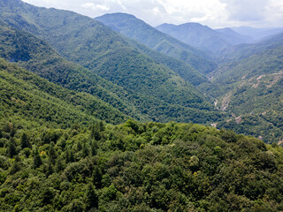 Fototapeta premium Aerial view of Rhodopes near The Red Wall peak, Bulgaria