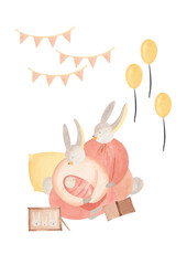  A4 Watercolor Newborn Rabbit Illustration