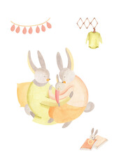  A4 Watercolor Newborn Rabbit Illustration
