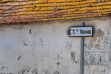 Closeup of the direction sign for the city of Torres Novas in the district of Santarem, Portugal