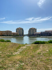 Fototapeta premium Bassin de port Ariane à Lattes, Occitanie