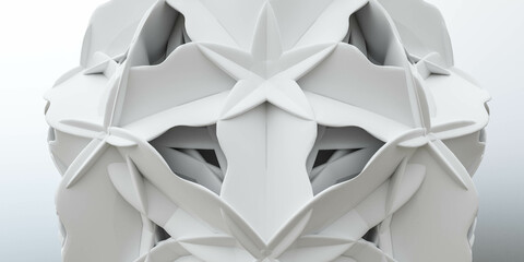 white abstract alien randomized symmetric shape geometric object 3d render illustration