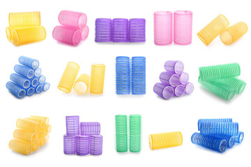 Set of hair rollers isolated on white