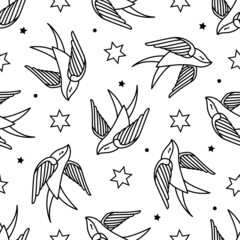 Seamless pattern in the style of old school tattoo. Vector illustration