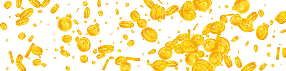 American dollar coins falling. Bold scattered USD coins. USA money. Decent jackpot, wealth or success concept. Vector illustration.