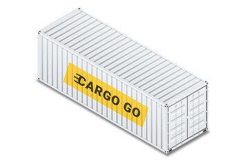 Cargo container isometric. Transportation of goods and international trade, consequences of globalization. White box with products for ships. Metaphor of shipment. Realistic 3D vector illustration