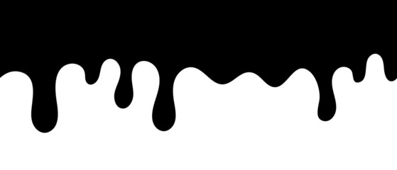 Black melt drips. Liquid paint drops seamless vector. Dripping paint. Liquid drips. Black ink runs. Vector illustration.