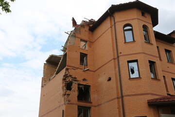 Kiev, Gostomel Ukraine - May 14 2022. Consequences of the destruction by the Russian army in...