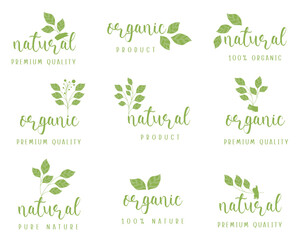 Organic food and natural product logo, sign, icon, sticker, labels and badges collection for food market, organic and natural products promotion.	