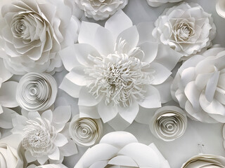 white roses bouquet, paper flowers. 