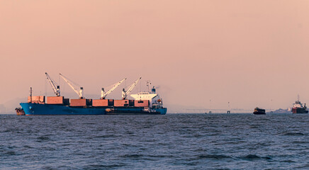 Container freight ship on Mumbai coast