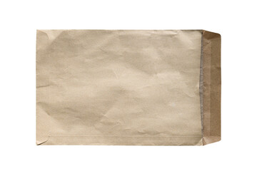 Open brown paper envelope isolated on white background. Object with clipping path