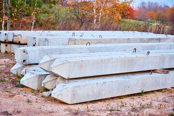 Concrete Driven Piles for House construction. Reinforced concrete structures reinforced concrete piles on the construction site