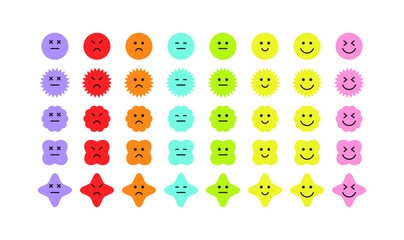 A set of character emoticons with faces expressing emotions in various and colorful styles.