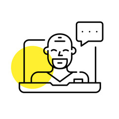 Healthcare specialist giving an online consultation. Pixel perfect, editable stroke line icon