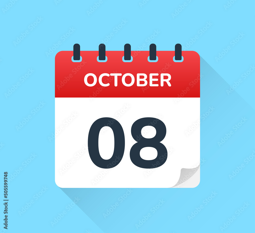Poster october 08, eight of the month. vector flat design of daily calendar icon. date and day of the year.