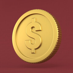 Dollar Currency Sign Symbol on Gold Coin 3d Render Illustration Concept
