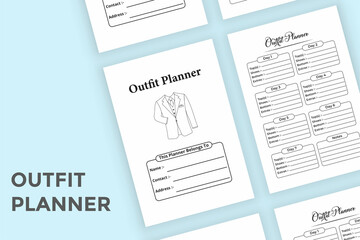 Outfit planner KDP interior journal. Daily fashion designer notebook and outfit tracker template. KDP interior logbook. Regular outfit information tracker and costume design checker interior.