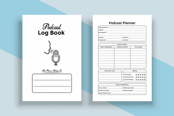 Podcast planner KDP interior journal. Radio station regular activity checker and sponsor list log book template. KDP interior journal. Podcast daily topic planner and guest info tracker interior.