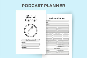 Podcast daily info checker KDP interior notebook. Podcast channel information tracker and scheduling logbook template. KDP interior journal. Radio station regular activity tracker notepad interior.