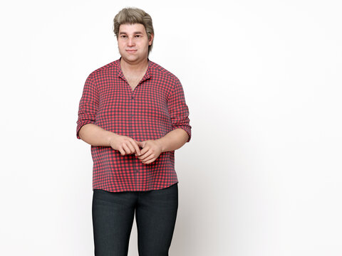 3D Render : Portrait of standing  endomorph (overweight) male body type