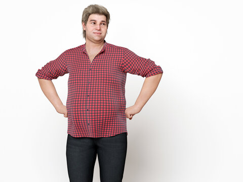3D Render : Portrait of standing  endomorph (overweight) male body type