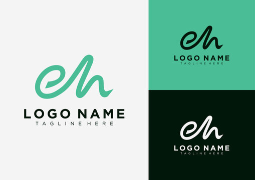 Letter eh Initial handwriting design logo template.